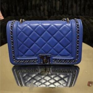 Blue Quilted Chain Shoulder Bag